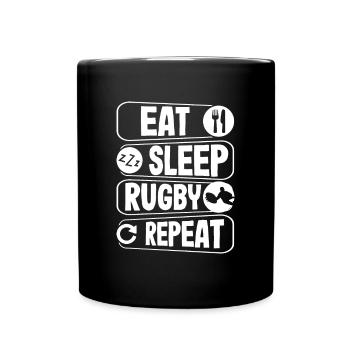 Eat Sleep Rugby Repeat - Tasse einfarbig - Schwarz - Vorne