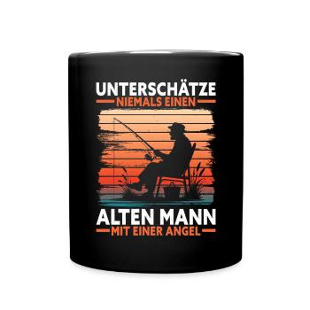 Angler Angelrute Witziges Fischer Hobbyfischer - Tasse einfarbig - Schwarz - Vorne