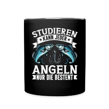 Angler Angelrute Witziges Fischer Hobbyfischer - Tasse einfarbig - Schwarz - Vorne