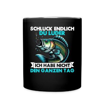 Angler Angelrute Witziges Fischer Hobbyfischer - Tasse einfarbig - Schwarz - Vorne