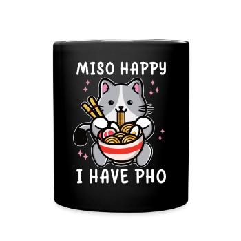 Funny Pho Cute Kawaii Cat Eating Pho - Full Colour Mug - black - Front
