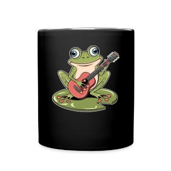 Frog with guitar playing on water lily - Full Colour Mug - black - Front