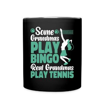 Drôle de joueur de tennis raquette grand-mère - Mug uni - noir - Devant