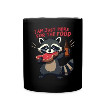 Waschbär Ich bin hier fürs Essen & Bier - Tasse einfarbig - Schwarz - Vorne