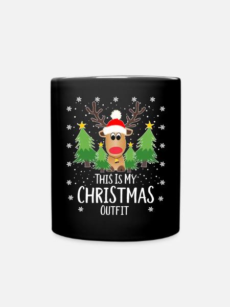 Reindeer Christmas Fir Trees Snowflakes - Full Colour Mug - black