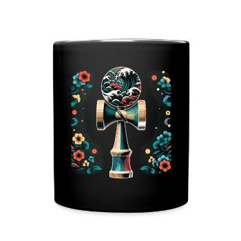 Japanese Kendama Floral Great Wave - Full Colour Mug - black - Front