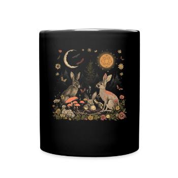 Cottagecore Aesthetic Rabbit Moon Mushroom Witchy - Full Colour Mug - black - Front