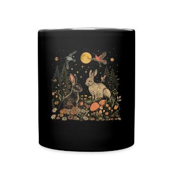 Cottagecore Aesthetic Rabbit Moon Mushroom Witchy - Full Colour Mug - black - Front