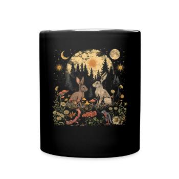Cottagecore Aesthetic Rabbit Moon Mushroom Witchy - Full Colour Mug - black - Front