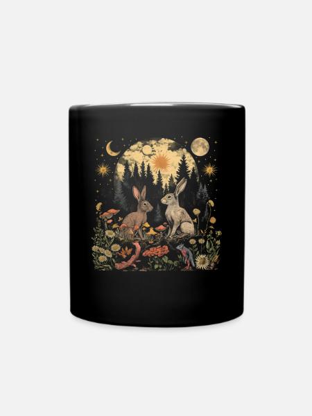 Cottagecore Esthétique Lapin Lune Champignon Sorcière - Mug uni - noir