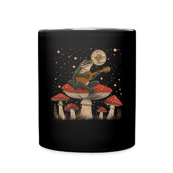 Cottagecore Aesthetic Frog Playing Guitar Pil - Full Colour Mug - black - Front