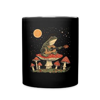 Cottagecore Aesthetic Frog Guitar Mushroom Witchy - Full Colour Mug - black - Front