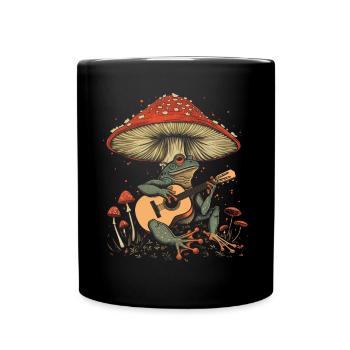 Cottagecore Aesthetic Frog Guitar Mushroom Goblin - Full Colour Mug - black - Front