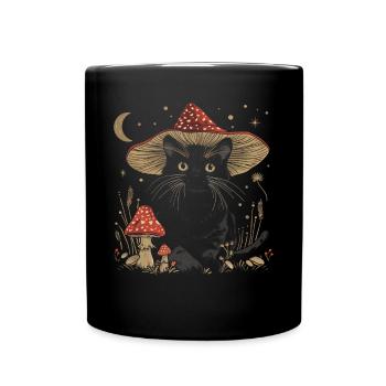 Cottagecore esthétique chat noir champignon chapeau wi - Mug uni - noir - Devant