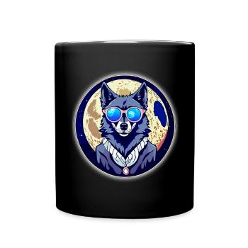 Wolf auf dem Mond - Tasse einfarbig - Schwarz - Vorne