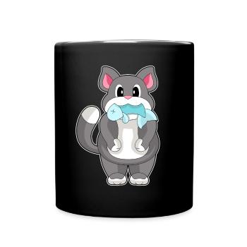 Katze Fisch - Tasse einfarbig - Schwarz - Vorne