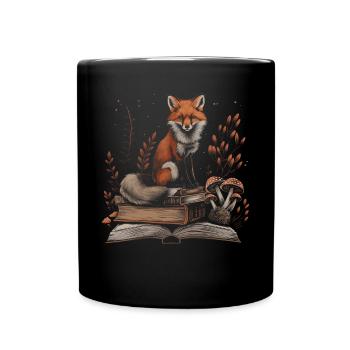 Cottagecore Ästhetischer Fuchs Bücher Pilz Vintage - Tasse einfarbig - Schwarz - Vorne