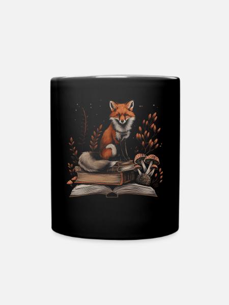 Cottagecore Ästhetischer Fuchs Bücher Pilz Vintage - Tasse einfarbig - Schwarz