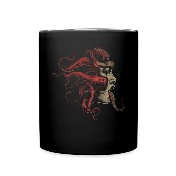 Weirdcore Aesthetic Octopus Woman Face Horror - Full Colour Mug - black - Front