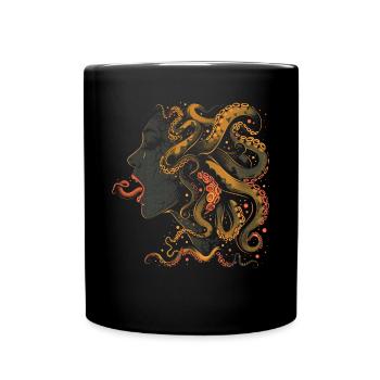 Weirdcore Aesthetic Octopus Woman Face Horror - Full Colour Mug - black - Front