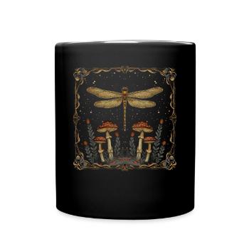 Cottagecore Aesthetic Dragonfly Mushroom Witchy Floral - Full Colour Mug - black - Front