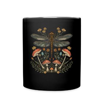 Cottagecore Esthétique Libellule Champignon Sorcière Floral - Mug uni - noir - Devant