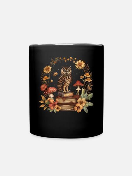 Cottagecore esthétique hibou livres champignon sorcière fl - Mug uni - noir