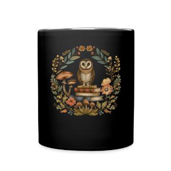Cottagecore esthétique hibou livres champignon flore - Mug uni - noir - Devant