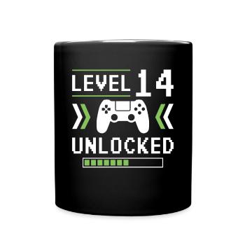 14. Geburtstag 14. Lebensjahr Level 14 entsperrt - Tasse einfarbig - Schwarz - Vorne