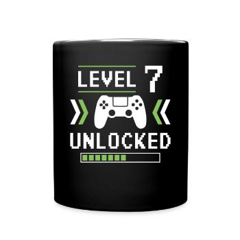 Level 7 freigeschaltet - Tasse einfarbig - Schwarz - Vorne