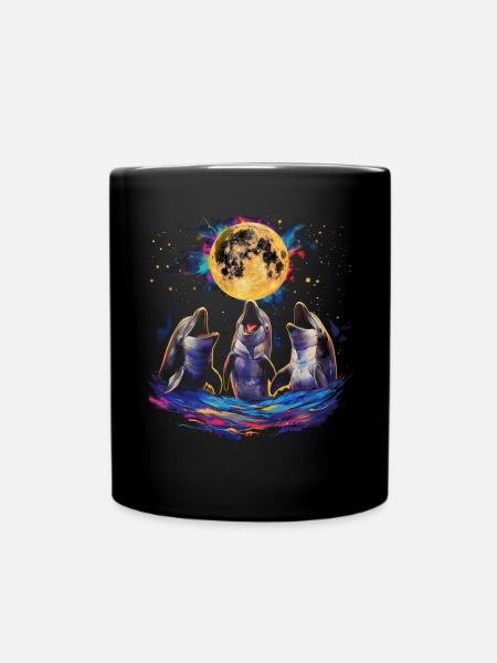Delfin Ozean Tier Heulender Mond - Tasse einfarbig - Schwarz