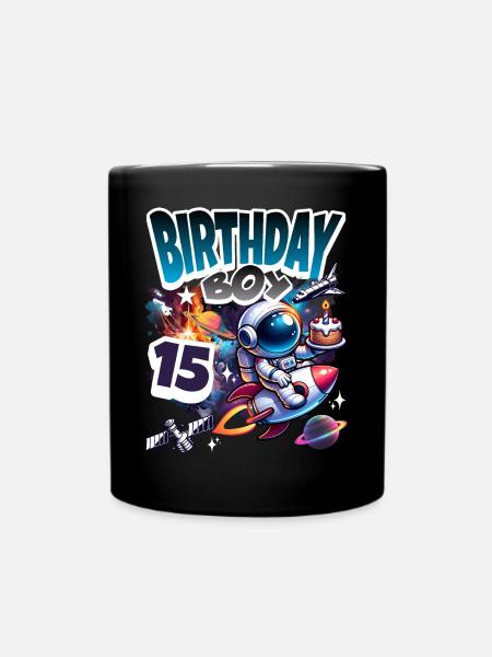 Astronaut 15. Geburtstag Weltall - Tasse einfarbig - Schwarz