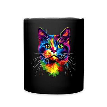 Katze Bunt Regenbogen Farben Popart Cat Mom Katzen - Tasse einfarbig - Schwarz - Vorne