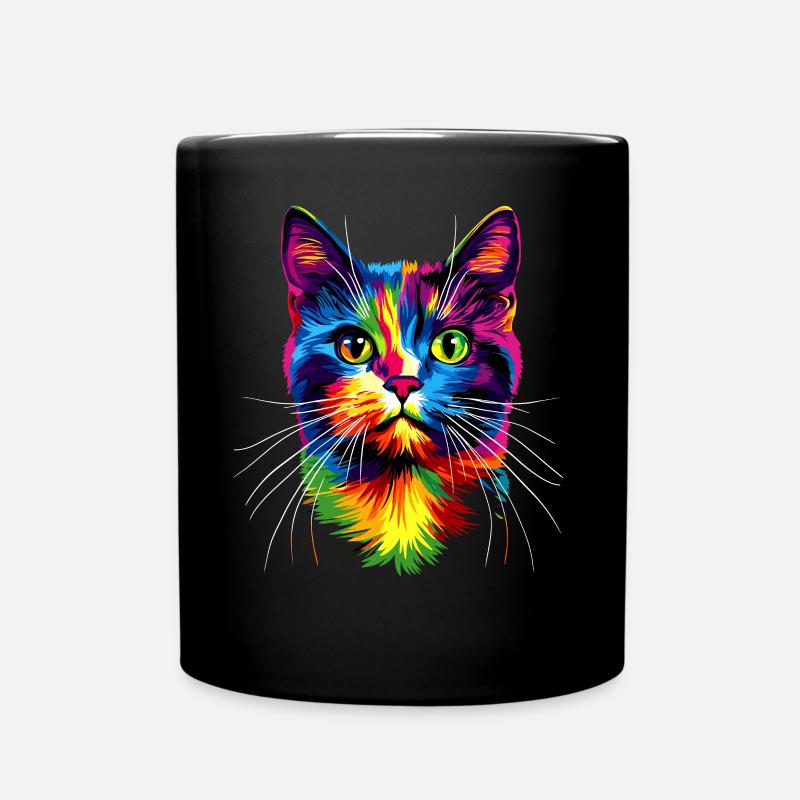 Katze Bunt Regenbogen Farben Popart Cat Mom Katzen - Tasse einfarbig - Schwarz