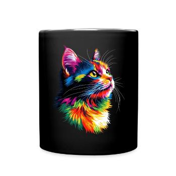 Katze Bunt Regenbogen Farben Popart Cat Mom Katzen - Tasse einfarbig - Schwarz - Vorne