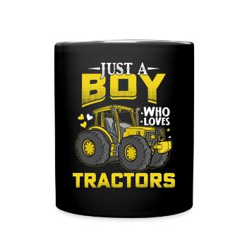 Just a Boy Who Loves Tractors funny Tractor Saying - Full Colour Mug - black - Front