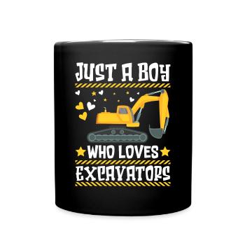 Just a Boy who loves Excavator Bagger - Tasse einfarbig - Schwarz - Vorne