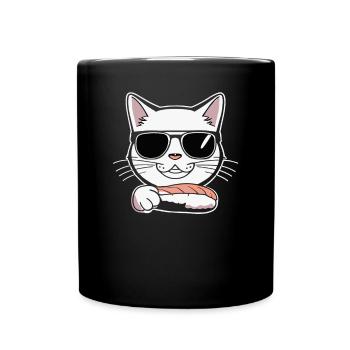 Chat avec lunettes de soleil et sushis - Mug uni - noir - Devant