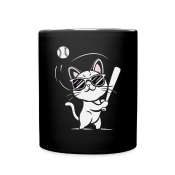 Chat avec des lunettes de soleil jouant au baseball - Mug uni - noir - Devant