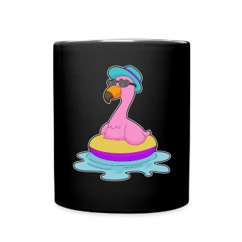 Flamingo Schwimmen Schwimmring Sommer - Tasse einfarbig - Schwarz - Vorne