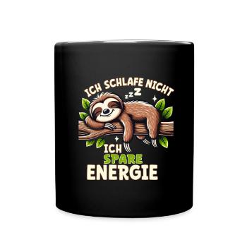 Faultier spart Energie - lustiges Faultier Design - Tasse einfarbig - Schwarz - Vorne