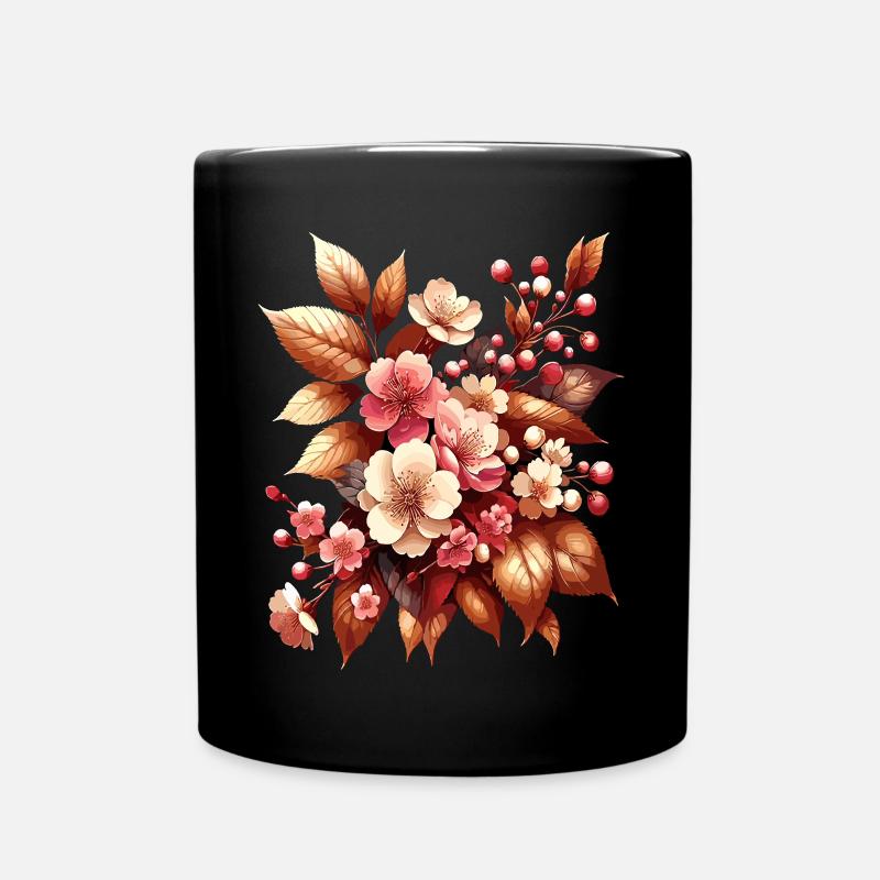 Boho Blumenstrauß Herbstblütenzauber - Tasse einfarbig - Schwarz