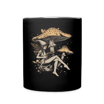 Cottagecore Aesthetic Fairy Book Mushroom Witch Fairyc - Full Colour Mug - black - Front