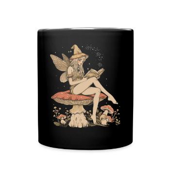 Cottagecore Aesthetic Fairy Book Mushroom Witch Fairyc - Full Colour Mug - black - Front