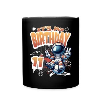 Football Astronaut 11th Birthday - Full Colour Mug - black - Front