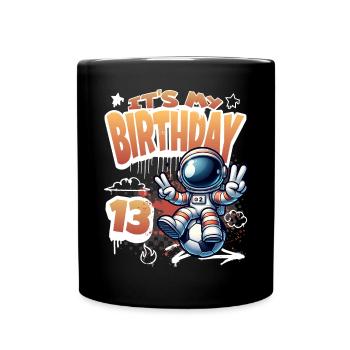 Football Astronaut 13th Birthday - Full Colour Mug - black - Front
