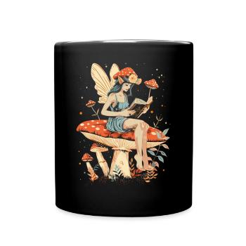 Cottagecore Aesthetic Fairy Book Mushroom Witch Fairyc - Full Colour Mug - black - Front