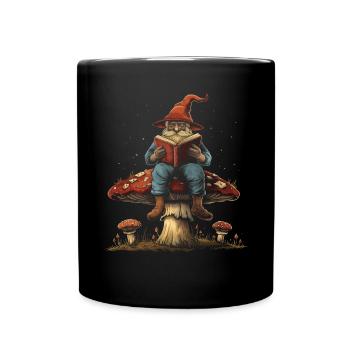 Cottagecore Aesthetic Elf Reading Book Mushroom Witchy - Full Colour Mug - black - Front