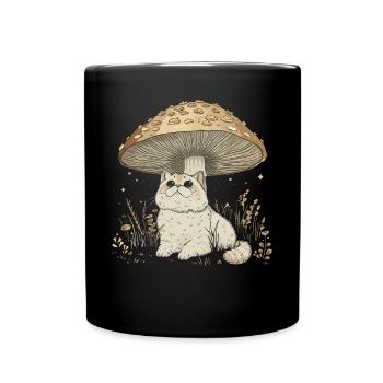 Cottagecore Ästhetische Niedliche Katze Pilz Witch - Tasse einfarbig - Schwarz - Vorne