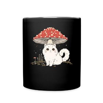 Cottagecore Esthétique Mignon Chat Blanc Champignon - Mug uni - noir - Devant